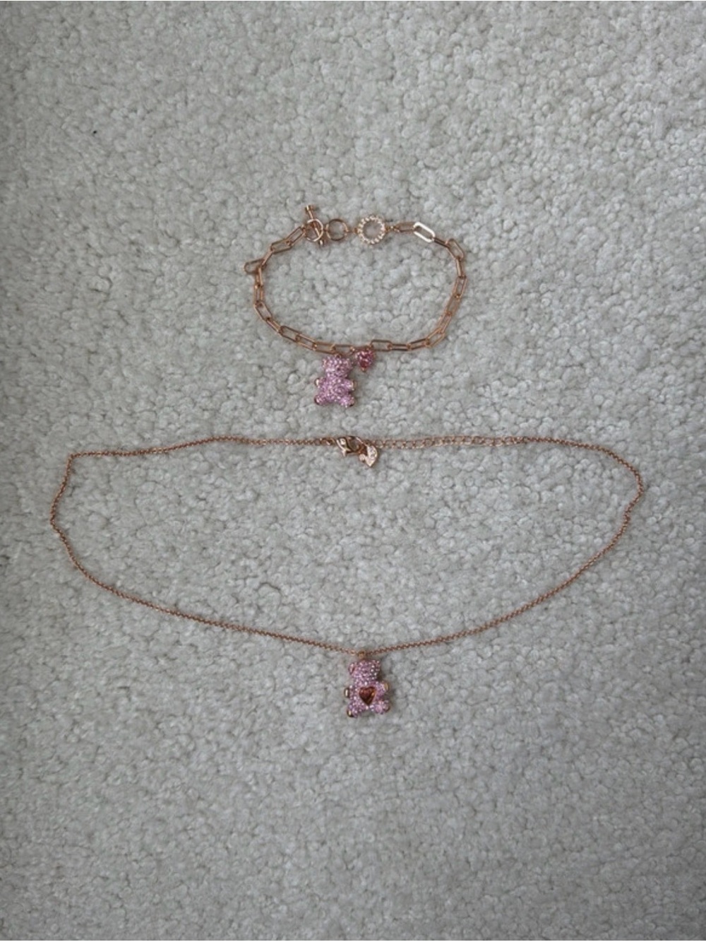 Authentic Swarovski Rose Gold-Tone Pink Crystal Bear Necklace